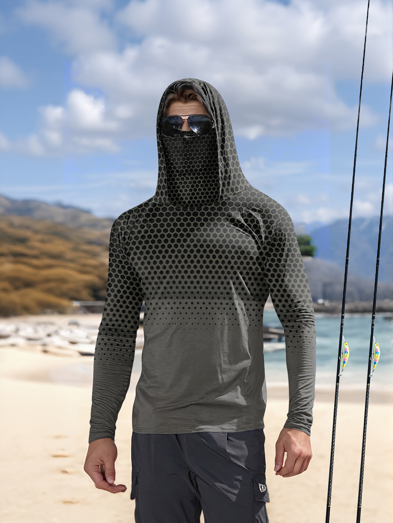 Fishing Hoodie - Heren zomer UPF50+ vissershirt met gezichtsmasker,