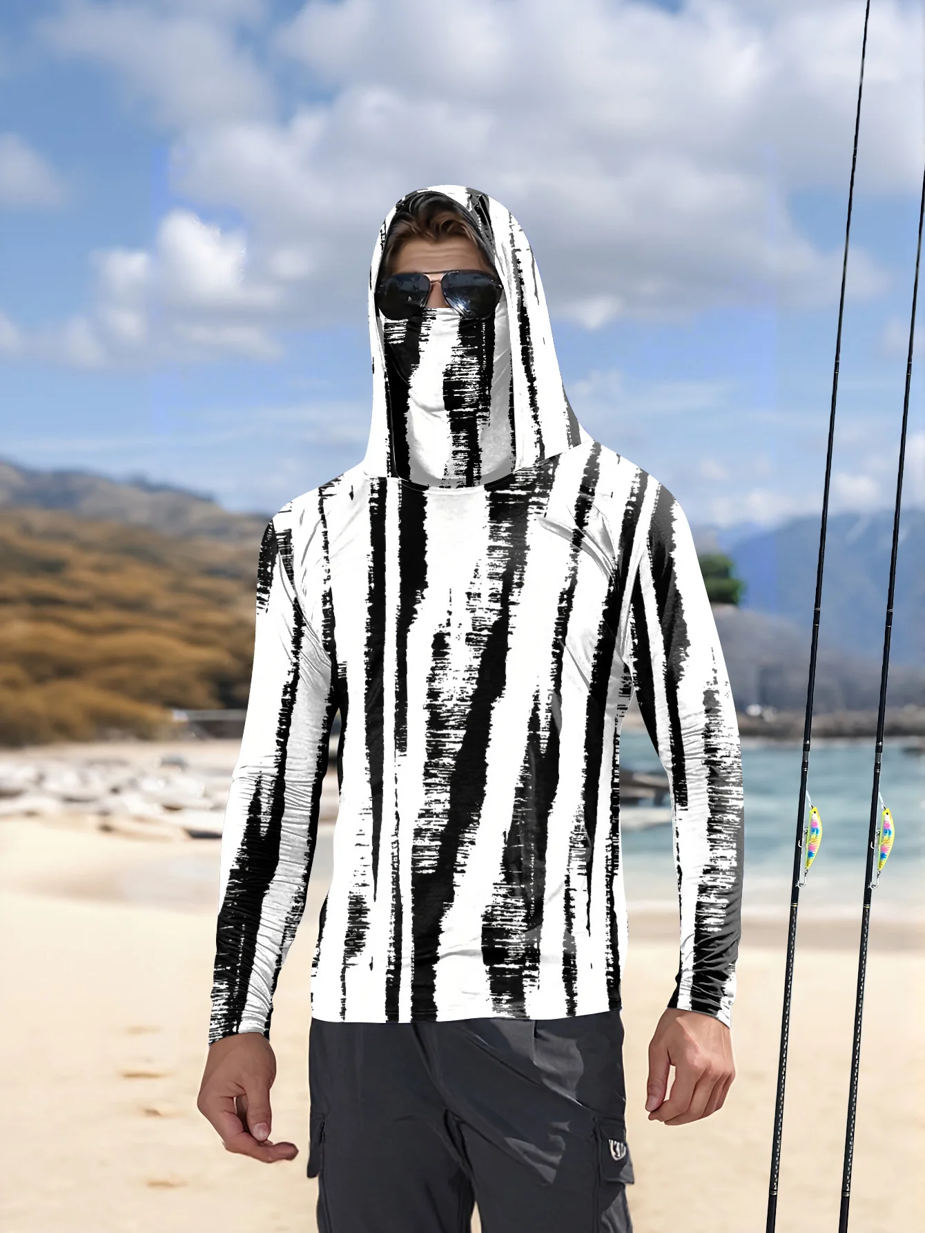 Heren zwart-wit gestreepte vis - Fishing Hoodie recensie en prijs